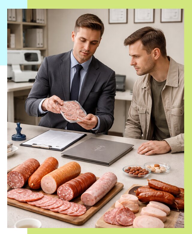 Сертификация колбасных изделий в Кингисеппе от 7788 р. | Алешин-Кгп